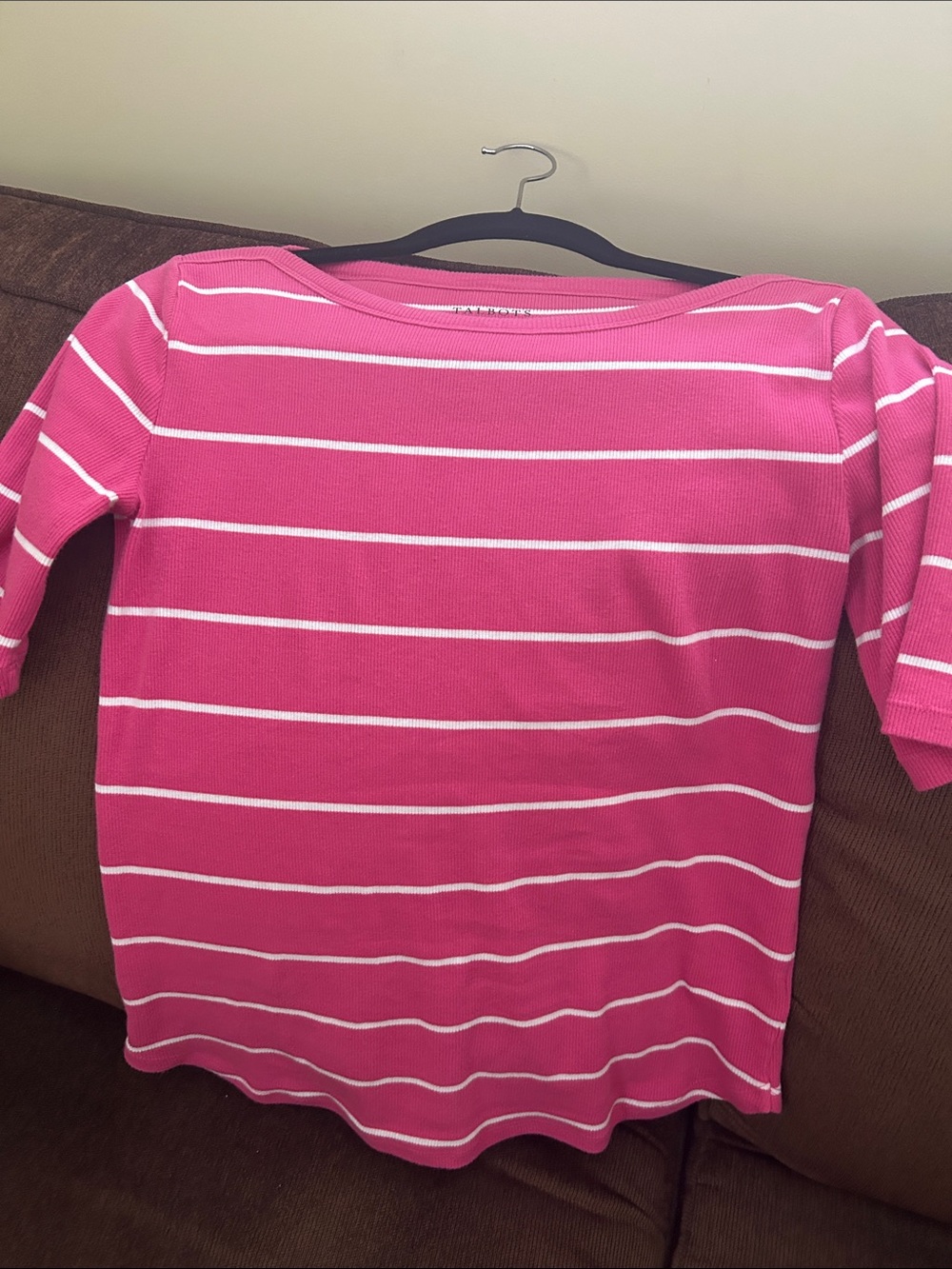 Talbots Hot Pink and White Striped Boat Neck Short Sleeved Top - Picture 6 of 6